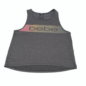 Bebe Sleeveless Logo Cropped Tank Top Size Large Womens Rainbow Gray Workout L